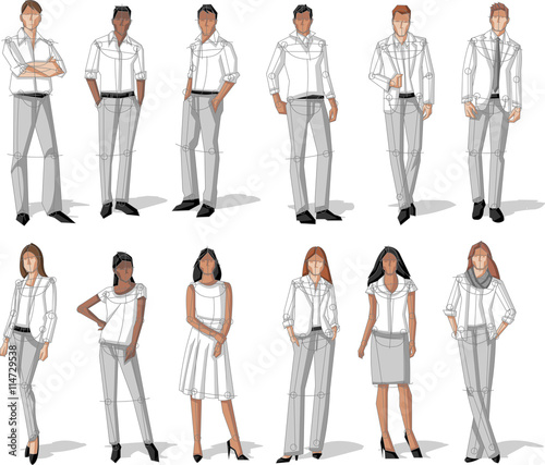 Group of business people. Sketch silhouette.

