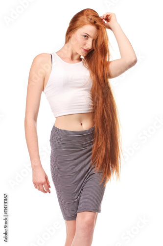 Beauty Girl Portrait. Healthy Long Red Hair.