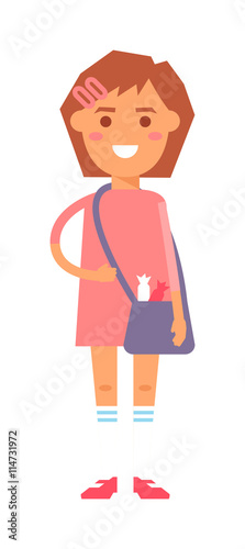 Cute baby kid girl and cute character vector. Cute girl beautiful fashion young female and cute dress kid love child. Happy girl. Cartoon character.