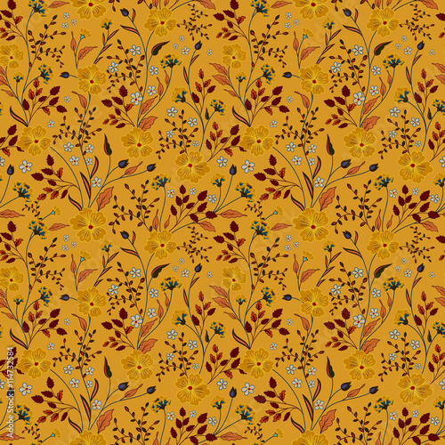 Trendy Seamless Floral Print. Cute little flowers. Vector illusteration.