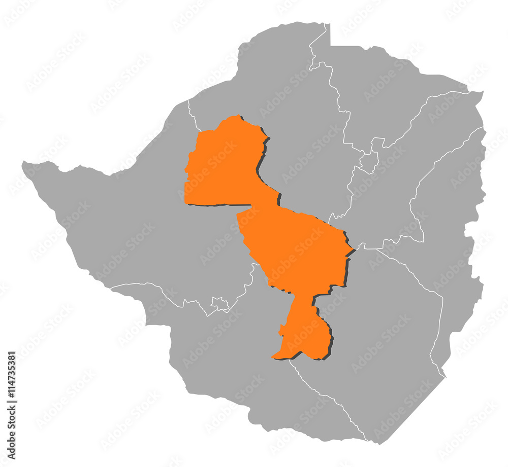 Obraz premium Map - Zimbabwe, Midlands