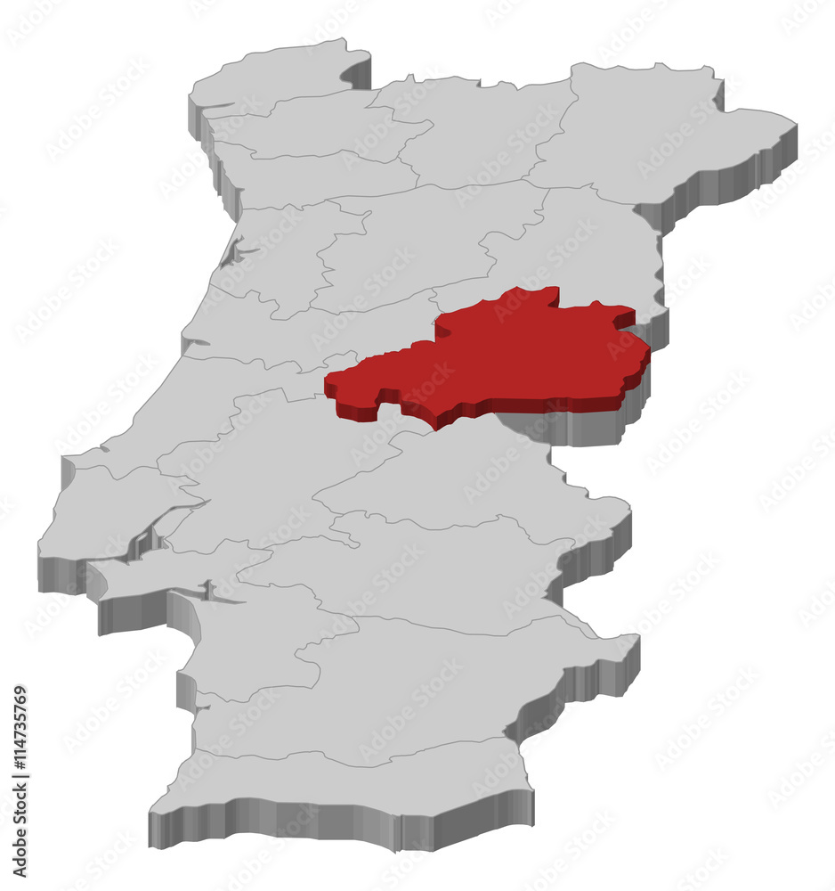 Map - Portugal, Castelo Branco - 3D-Illustration Map - Portugal, Castelo Branco - 3D-Illustration