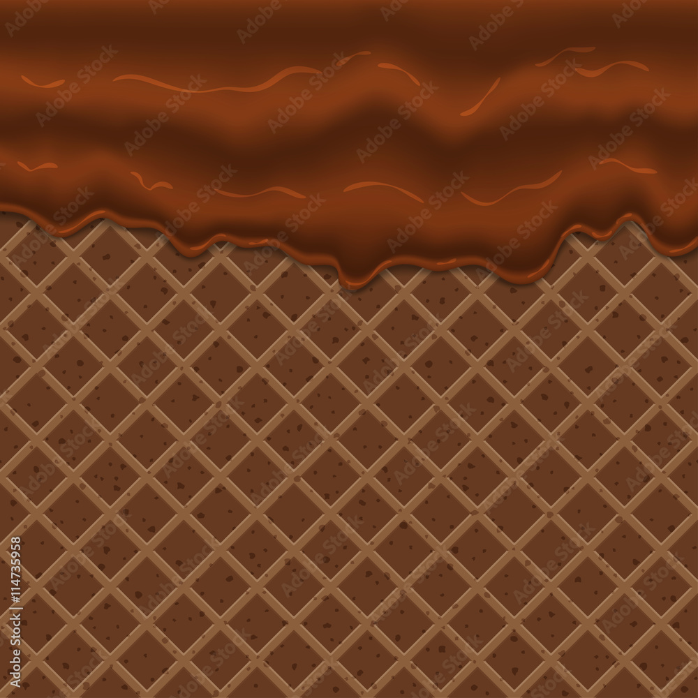 Flowing chocolate glaze on wafer texture sweet food vector background