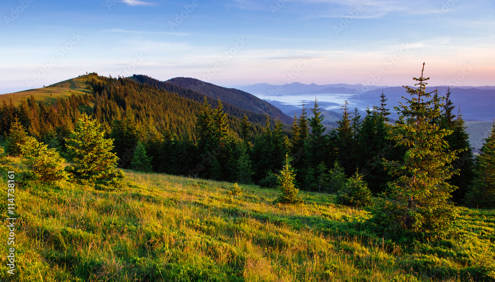 Fantastic sunset in the mountains of Ukraine.