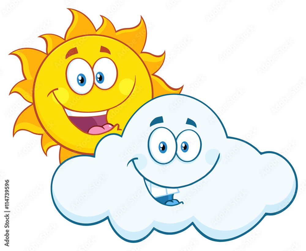 Happy Summer Sun And Smiling Cloud Mascot Cartoon Characters