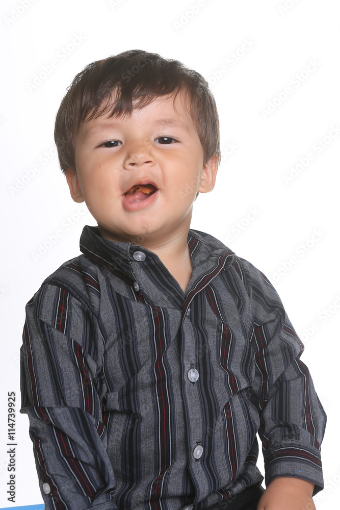 Happy Adorable Expressive Baby on a White Background Happy Adorable Expressive Baby on a White Background