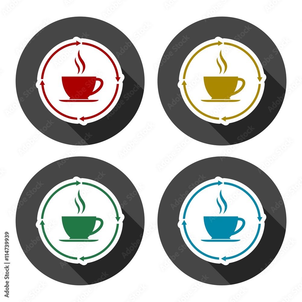 Coffee cup icons set with long shadow Coffee cup icons set with long shadow