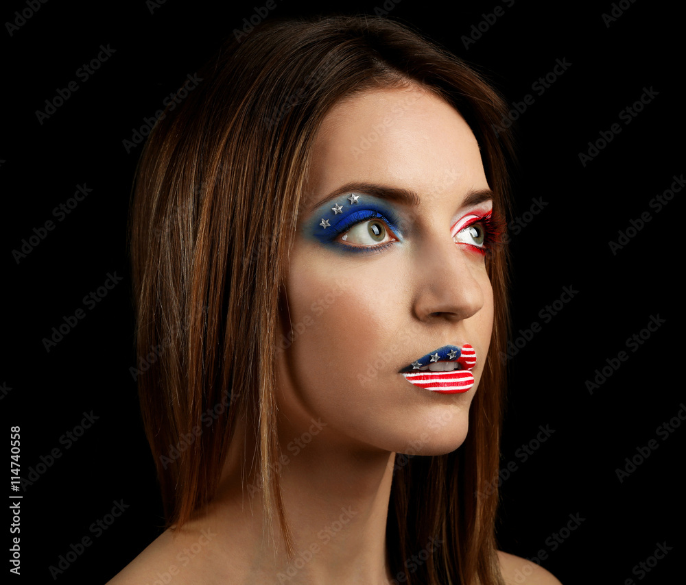 Fototapeta premium Portrait of beautiful girl with USA makeup