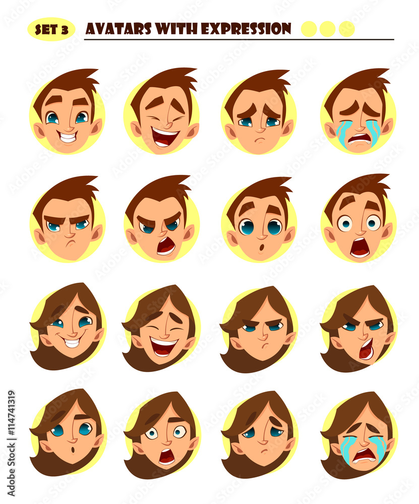 Cartoon cheldren avatars set. Character's expression Cartoon cheldren avatars set. Character's expression