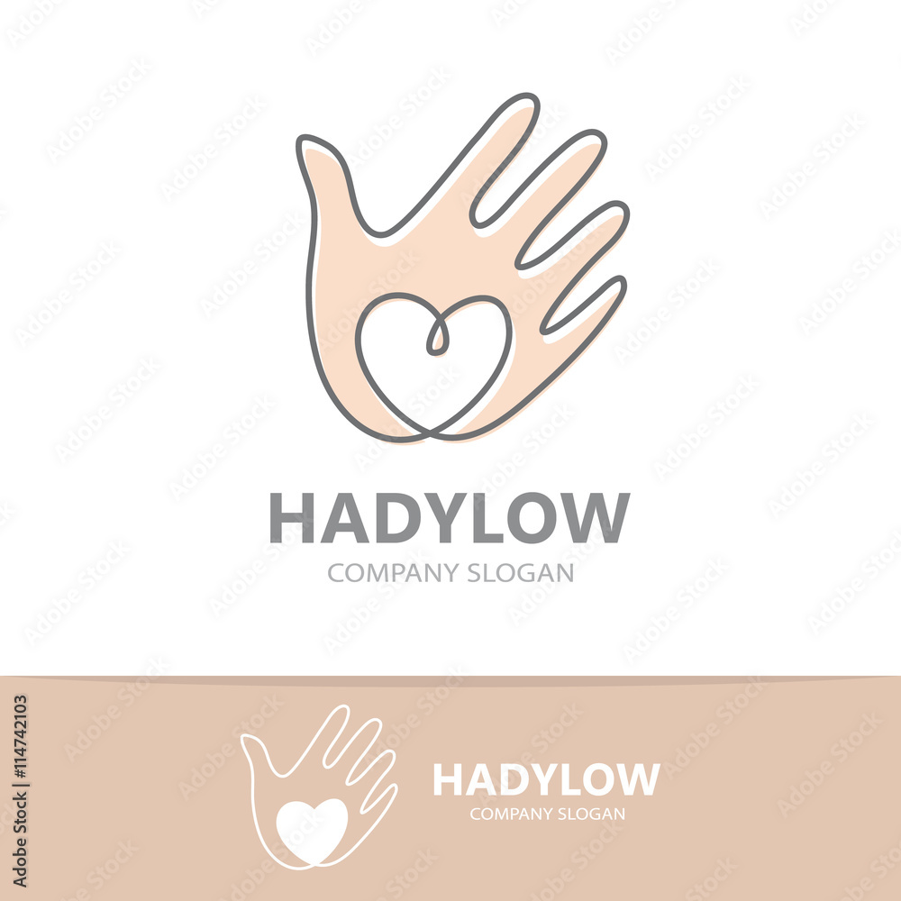Obraz premium Vector hand with heart logo design.