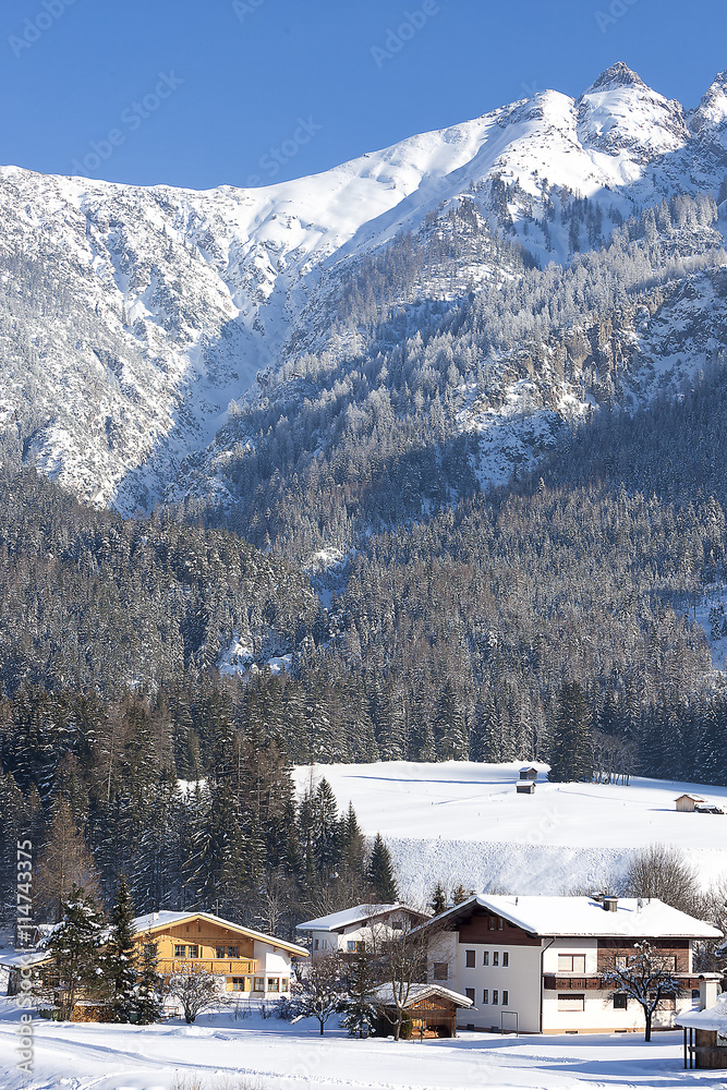 Alpine village in the snow, Austria