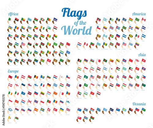 Vector set of world flags isolated on white background. Complete collection. High detail.