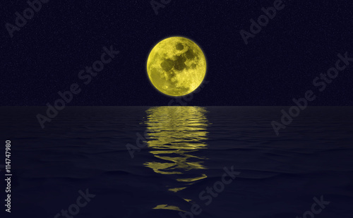 Full moon over cold night water
