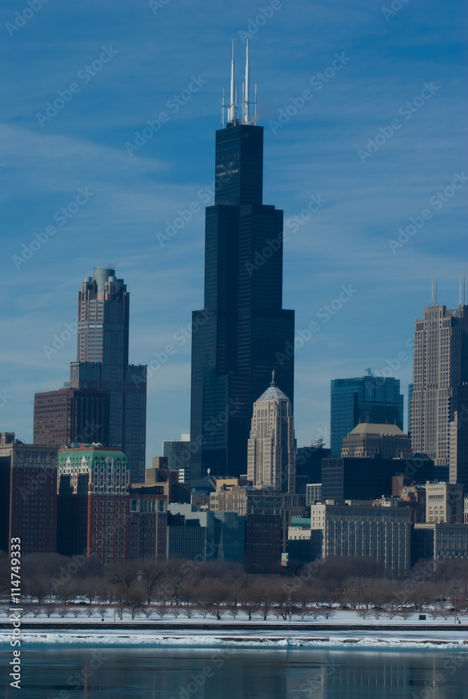 View of downtown Chicago on a cold winter's day