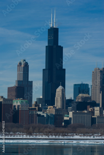 View of downtown Chicago on a cold winter s day
