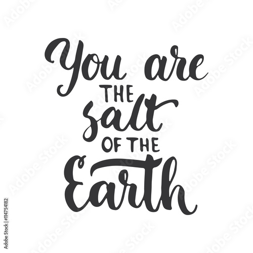 You are the salt of the Earth - hand drawn lettering phrase, isolated on the white background. Fun brush ink inscription for photo overlays, typography greeting card or print, flyer, poster design.
