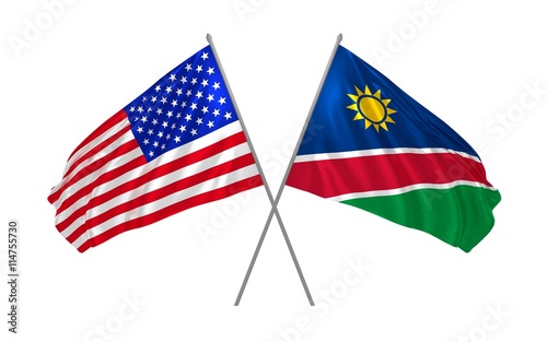 3d illustration of USA and Namibia flags waving in the wind