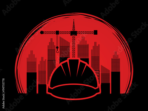 Construction building industry designed on sunrise background graphic vector. photo