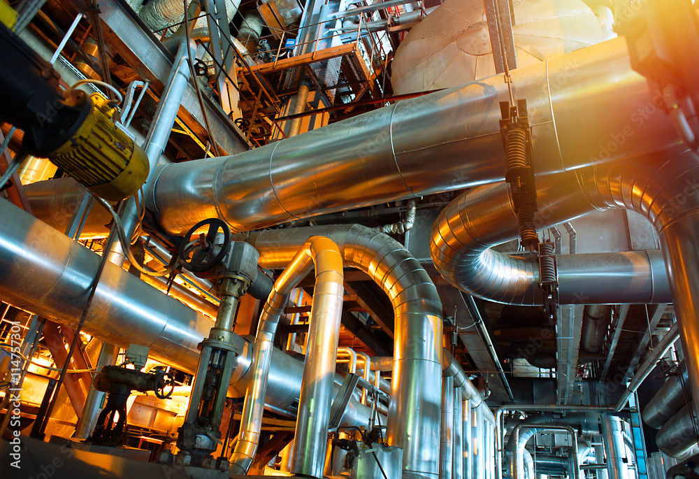 Industrial zone, Steel pipelines, valves and tanks Industrial zone, Steel pipelines, valves and tanks