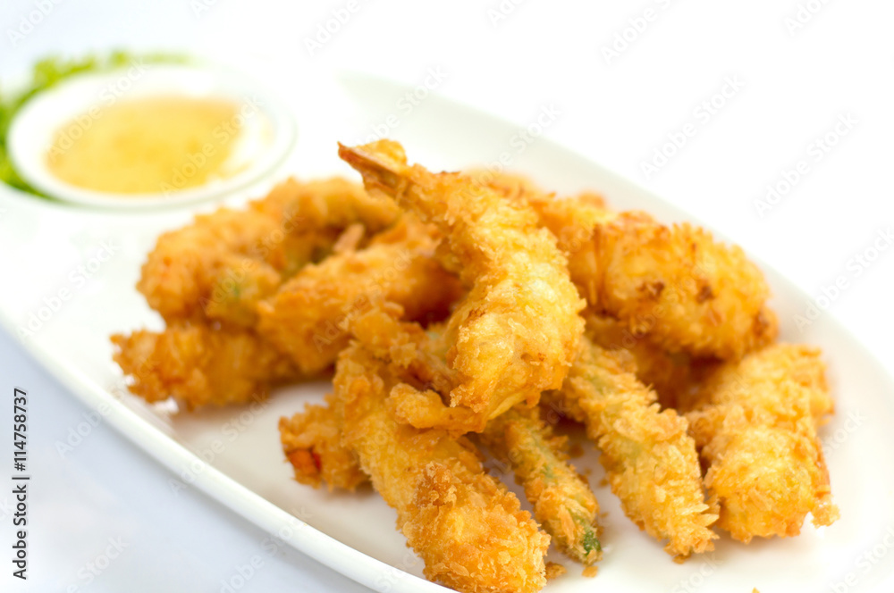 Deep Fried Shrimps with Sauce, seafood menu. Deep Fried Shrimps with Sauce, seafood menu.