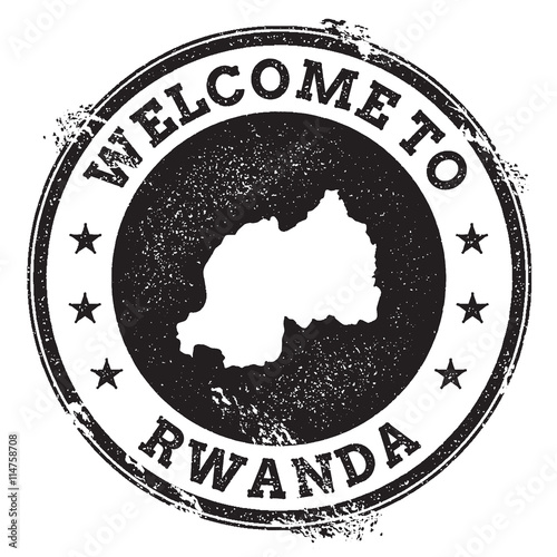 Vintage passport welcome stamp with Rwanda map. Grunge rubber stamp with Welcome to Rwanda text, vector illustration.