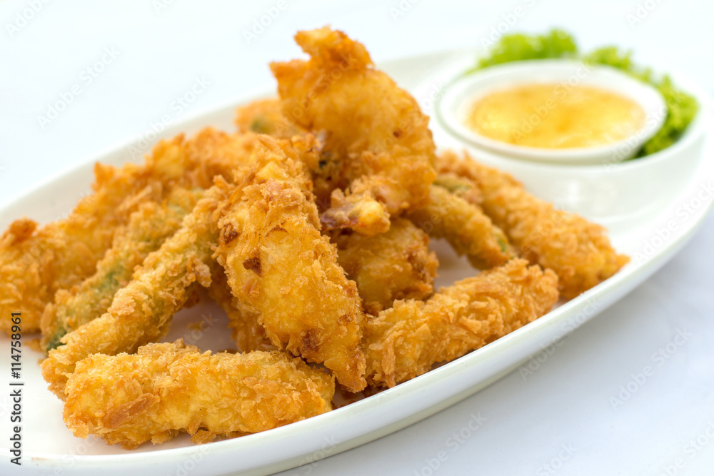 Deep Fried Shrimps with Sauce, seafood menu. Deep Fried Shrimps with Sauce, seafood menu.