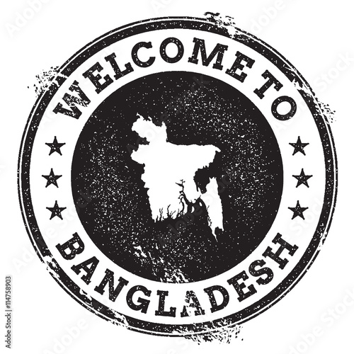 Vintage passport welcome stamp with Bangladesh map. Grunge rubber stamp with Welcome to Bangladesh text, vector illustration.