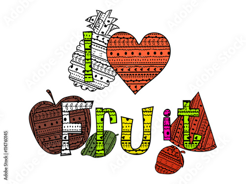 adult coloring book page, sticker and embroidery patches collection vintage style. Pin trendy label badge apple, watermelon, strawberry, pineapple, lemon, heart vector illustration decoration isolated