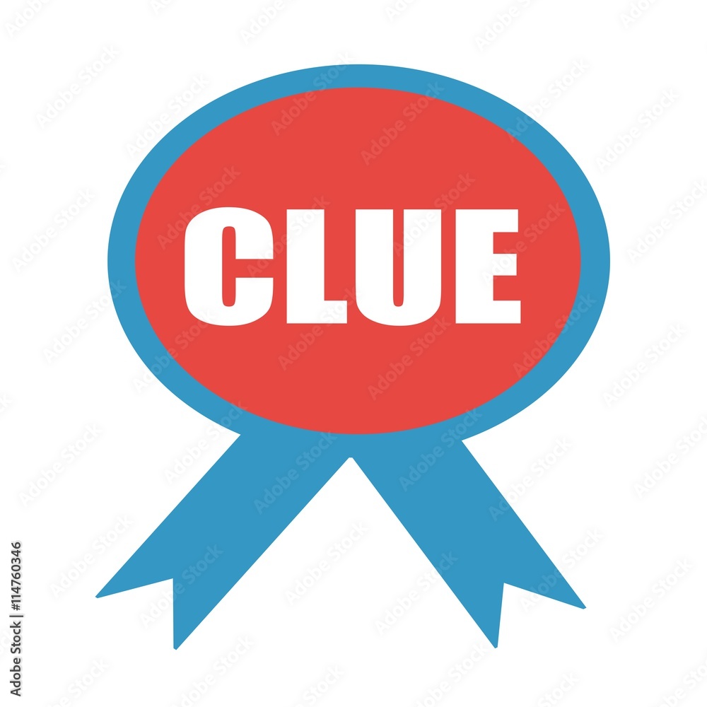 Clue white wording on background red ribbon