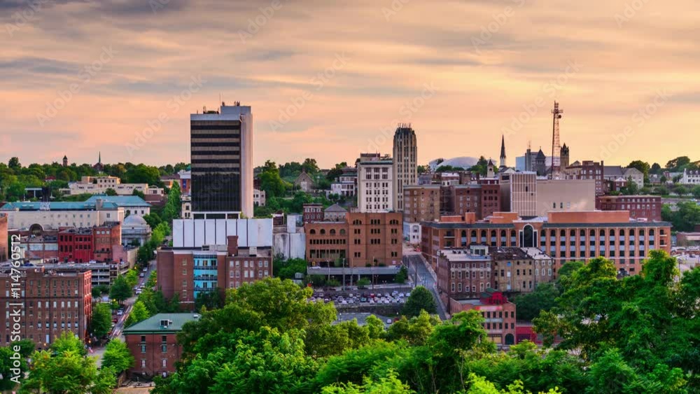 Lynchburg, Virginia, USA time lapse skyline at dusk. Lynchburg, Virginia, USA time lapse skyline at dusk.