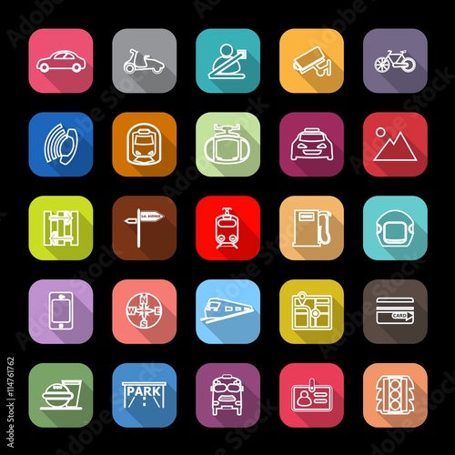 Land transport related line icons with long shadow