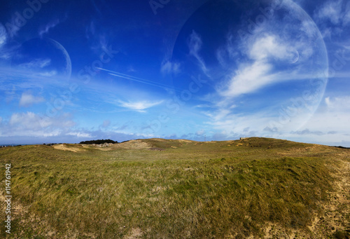 Fototapeta Naklejka Na Ścianę i Meble -  View of distant planet system from landscape
