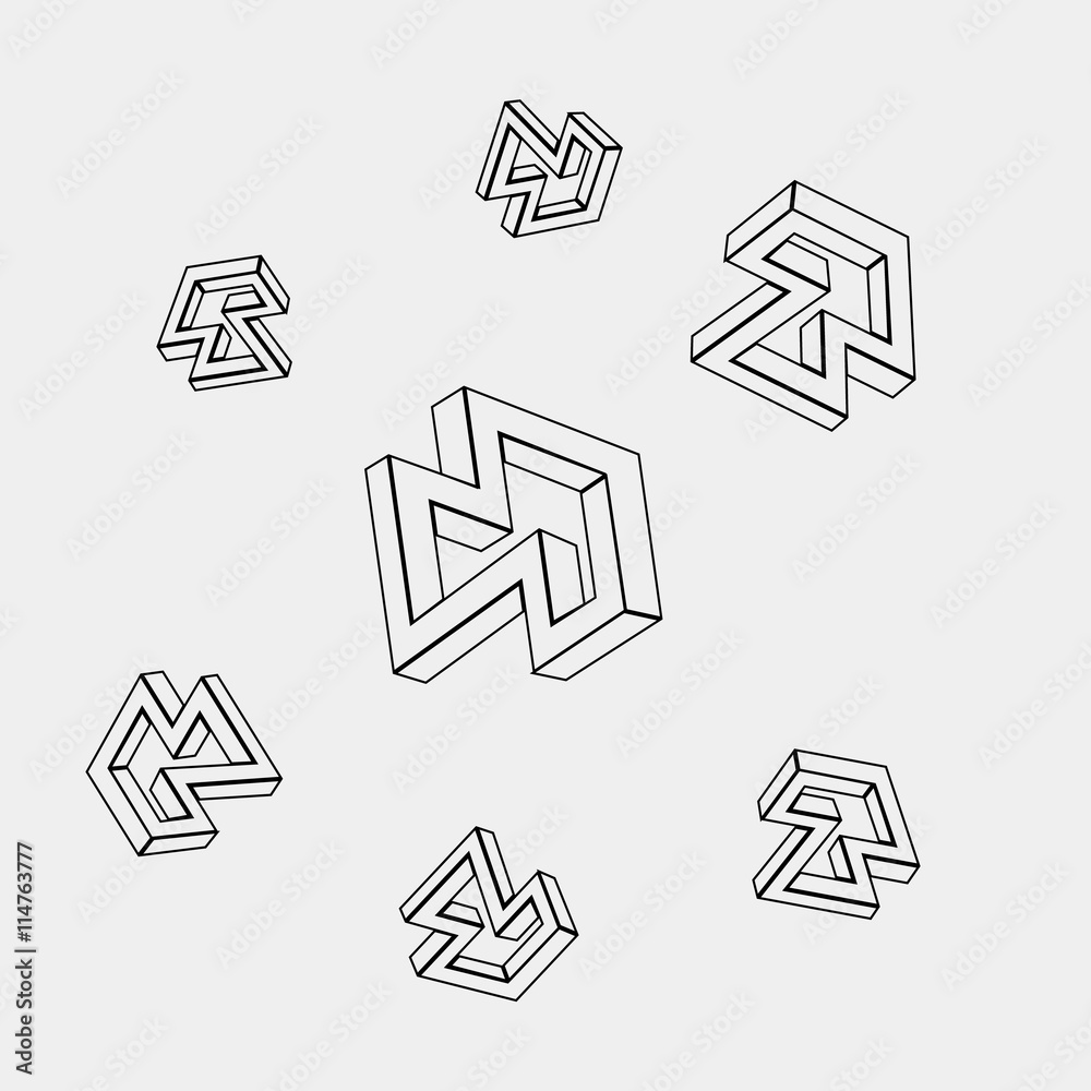 Geometric seamless simple monochrome minimalist pattern of impossible shapes
