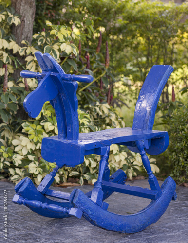 Blue wooden rocking horse chair