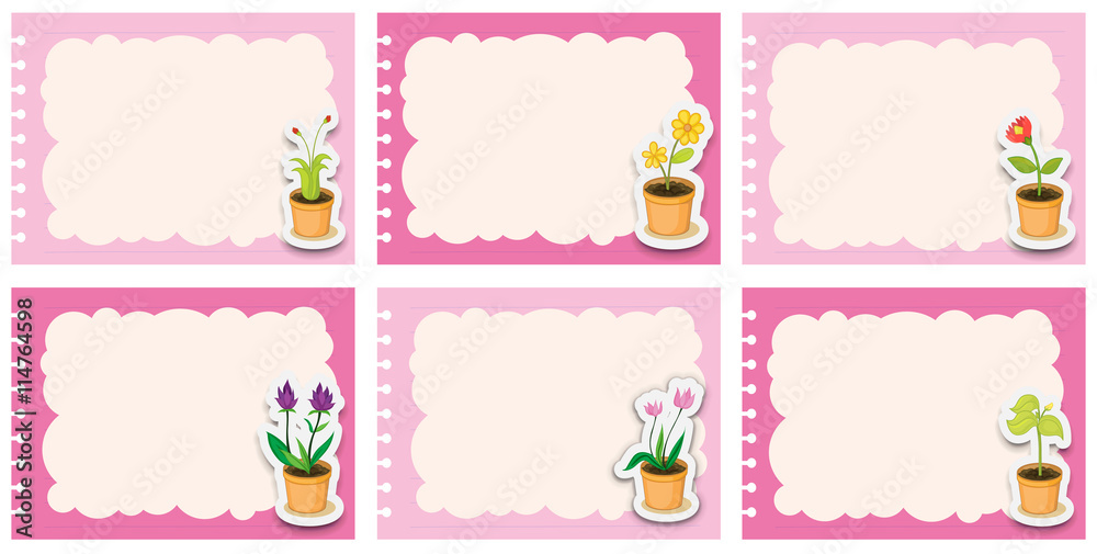 Pink labels with flower pots Pink labels with flower pots
