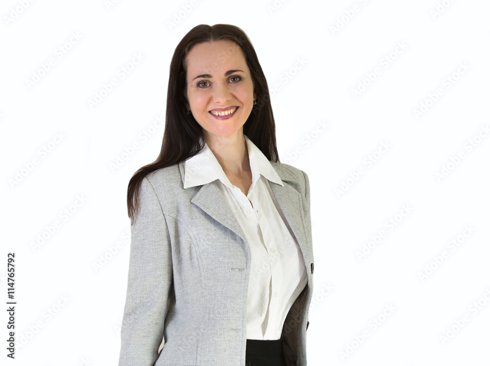 Attractive woman portrait in the office against of white background Attractive woman portrait in the office against of white background