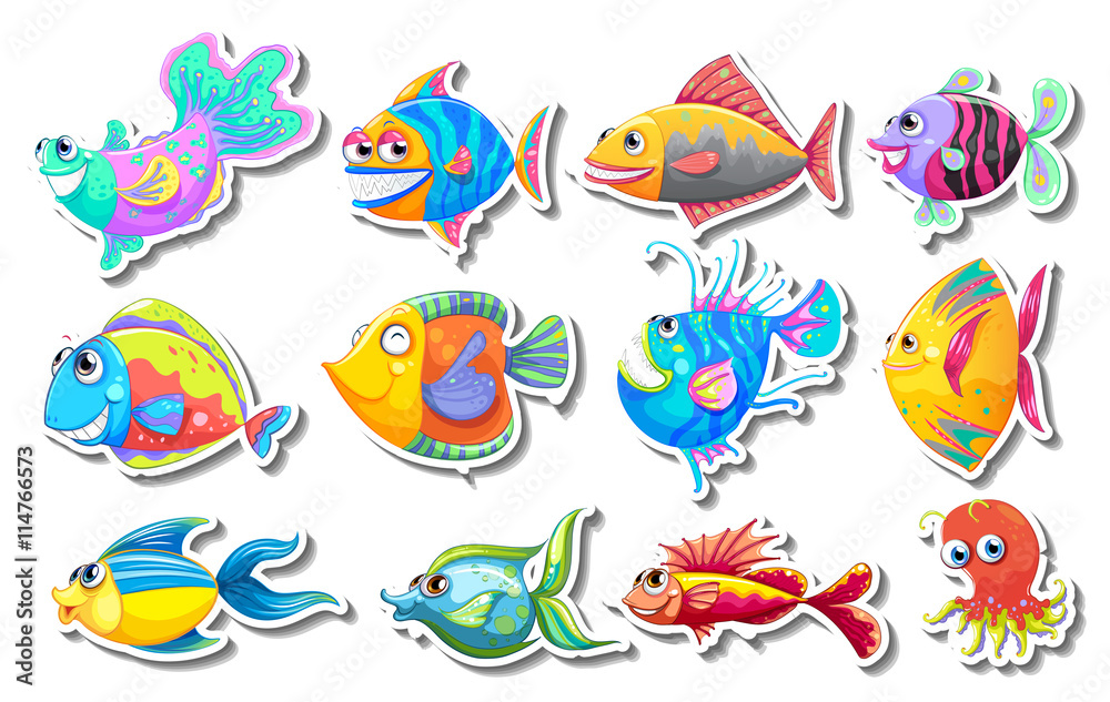 Naklejka premium Sticker set with fancy fish