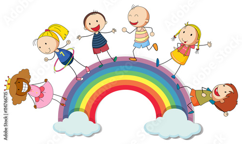 Children standing on the rainbow