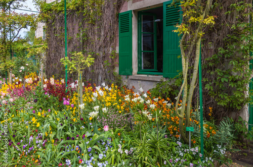 Springtime garden in Giverny France has an abundance of beautiful flowers