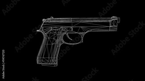 Gun Weapon Hologram Wireframe in Motion. Nice 3D Rendering
