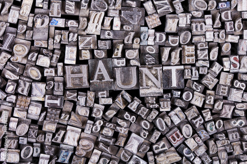 Close up of typeset letters with the word haunt
