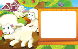 Cartoon farm scene with cute animal - sheep - illustration for children