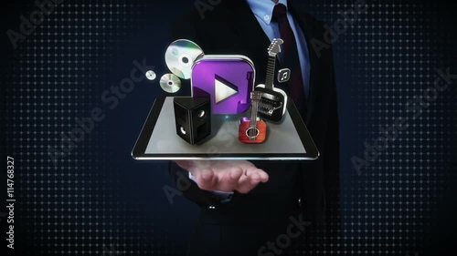 Wallpaper Mural Businessman open palms,various music download internet service function for Smart phone. smart pad, mobile. Torontodigital.ca