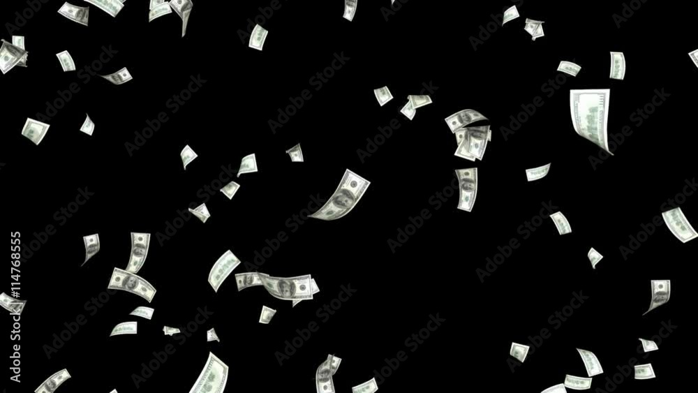 Falling US currency  - looping, alpha channel included
