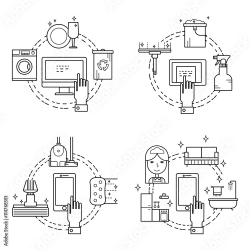 Cleaning service concept made in line style vector.