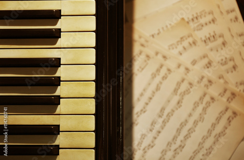 Wallpaper Mural Musical notes and piano keyboard, close up Torontodigital.ca