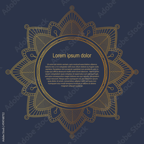 Round gold border frame. Mandala ornament.