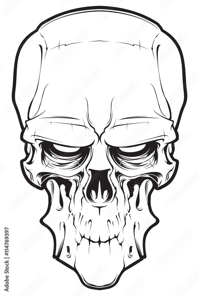 Human cartoon evil skull  isolated on white background
