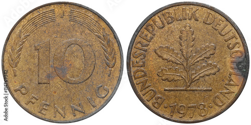 Photos Ten Pfennig coin formerly used in Germany