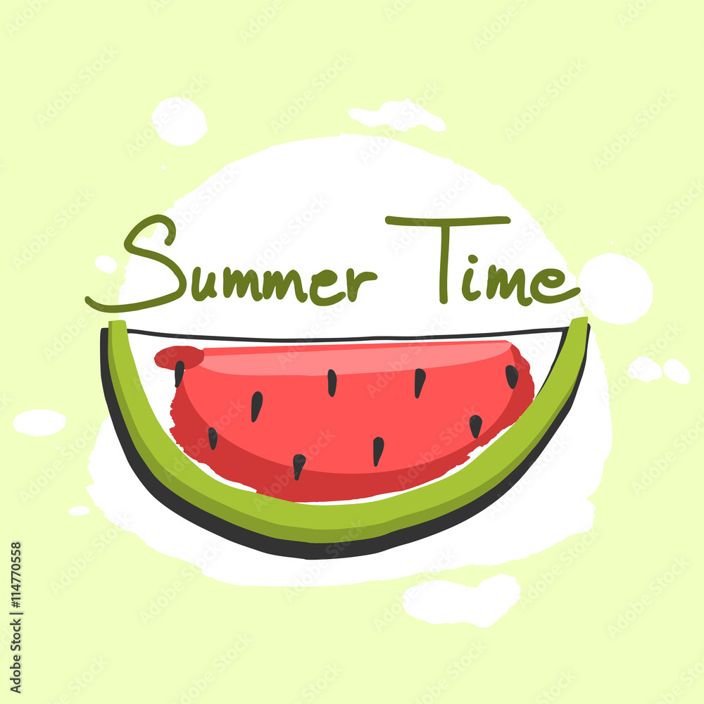 Piece of watermelon, summer time object, watercolor effect, vector illustration Piece of watermelon, summer time object, watercolor effect, vector illustration